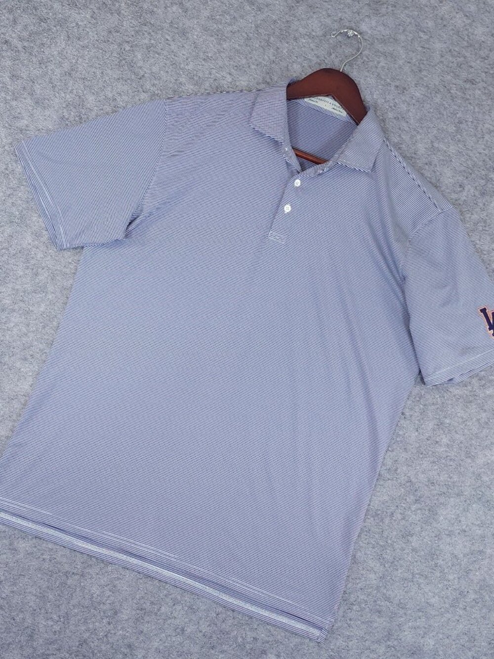 Holderness & Bourne Perkins Large Navy White Stripe Tailored Golf Polo Dodgers - Picture 2 of 11